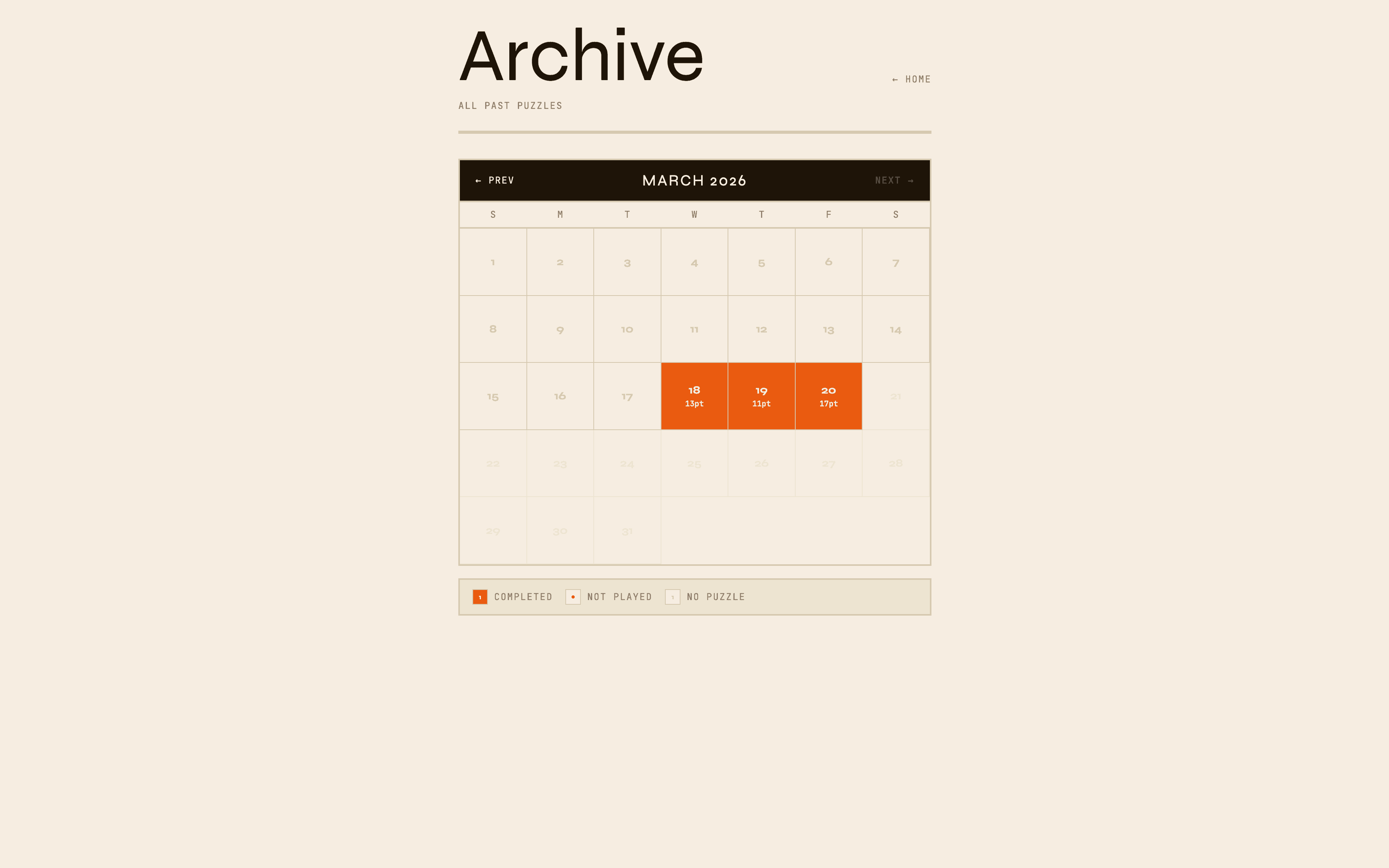 Calendar archive